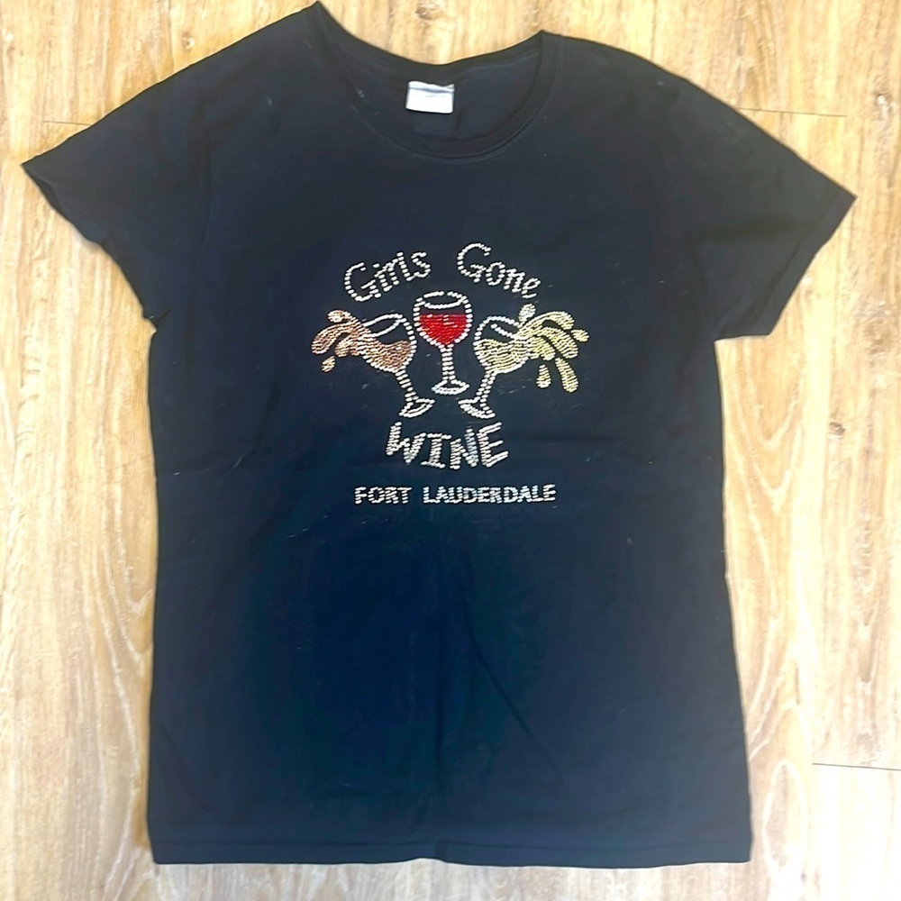 Gildan Black Ft. Lauderdale “Girls Gone Wine” Crystal Detailed Short Sleeved Tee